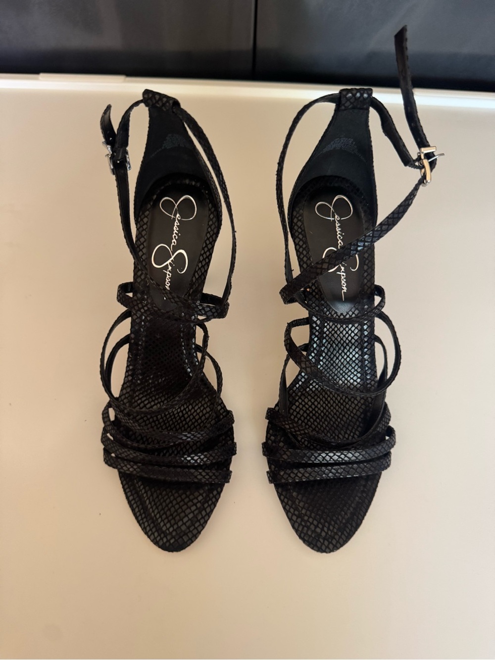 NWOT Jessica Simpson Black Strappy Stiletto Sandals - Picture 4 of 6